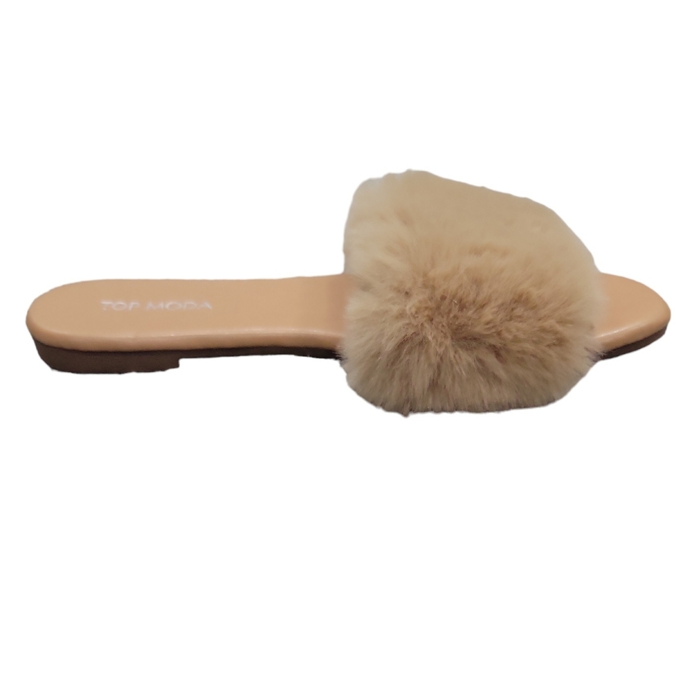 New Without Tags! Top Moda Tan Fur Slide Sandals Size 7.5